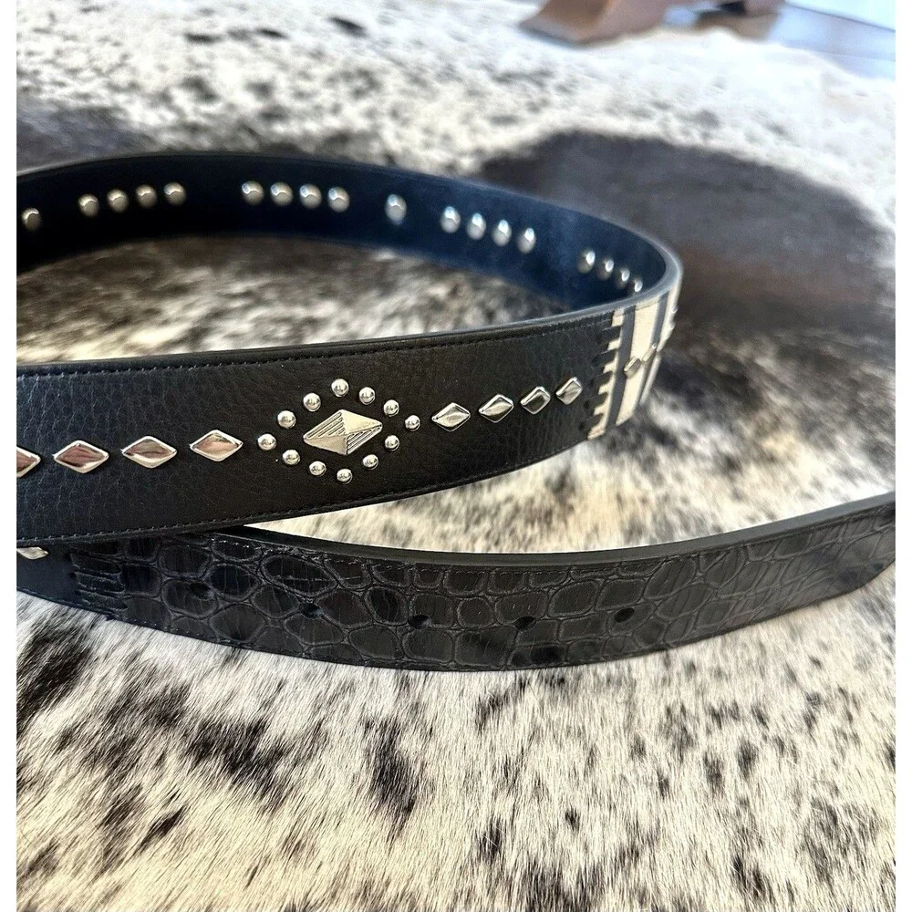 Ariat Genuine Leather Belt Women's Limited Edition Buckle 2007 Zebra Studs Sz 38